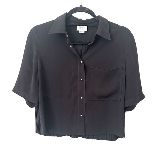 GREY JASON WU Pleated Cropped Button Down Black NWOT Sz 4 - Picture 1 of 3